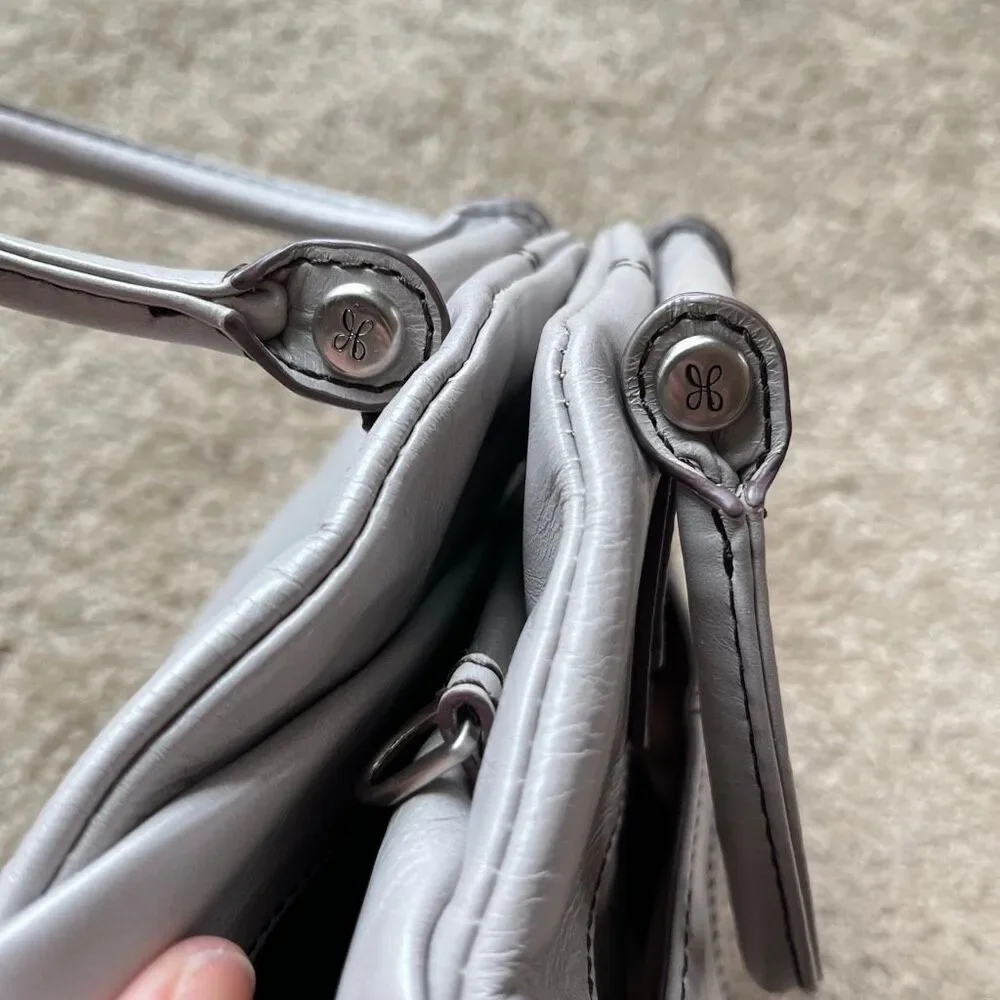 HOBO Sheila Leather Satchel Grey Top Handle Bag Minimal Quiet Luxury - Picture 11 of 16